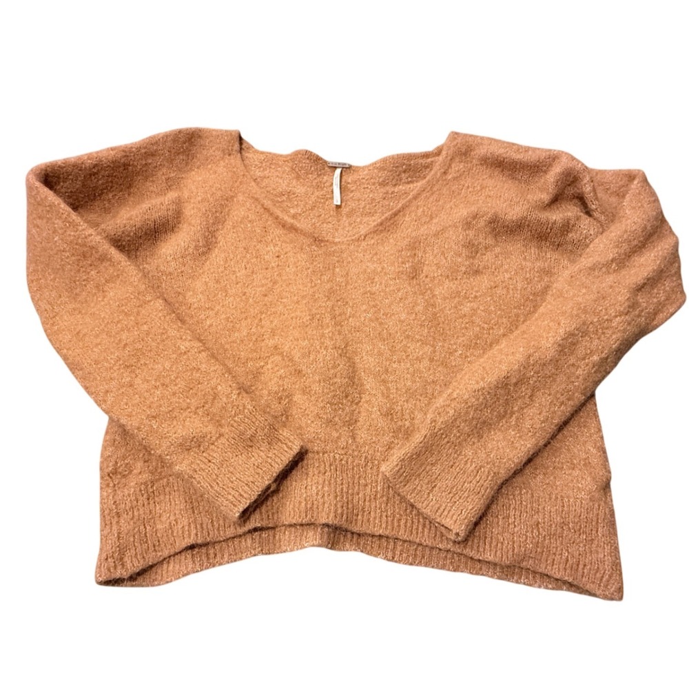 Free People Alpaca Wool Blend V-Neck Sweater Cinnamon Brown Large Boho Cozy